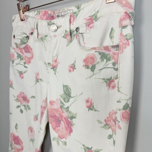 FREE PEOPLE | Retro Rose Floral Print Cream Slim Jeans Women’s Size 26 (2) - Picture 6 of 12